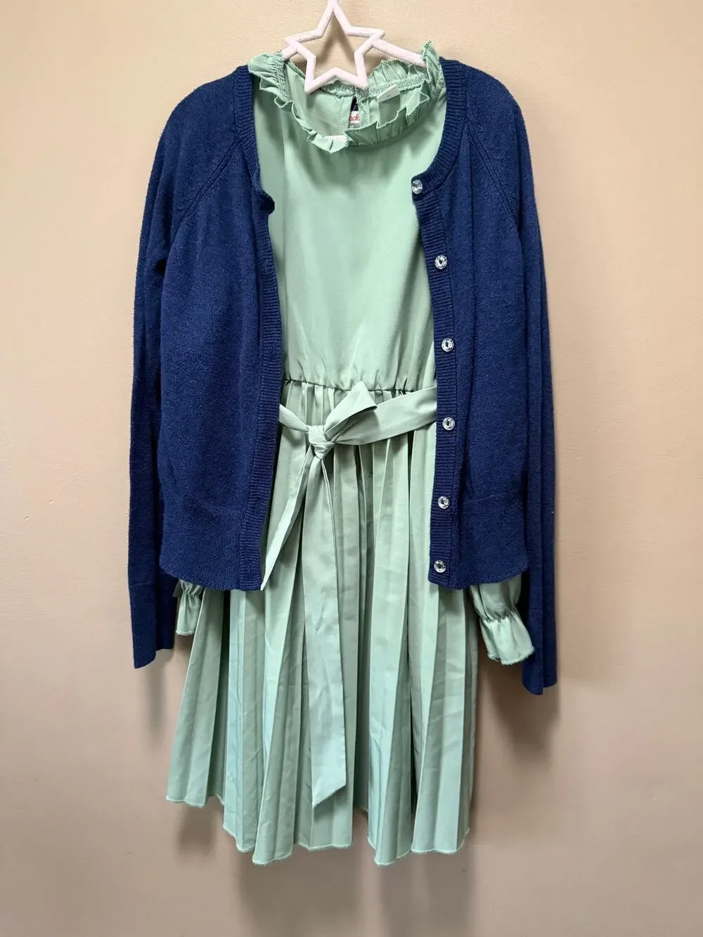 Girls 2-Piece Dress + Cat & Jack Cardigan Set Navy Cardigan Green Dress Size 9